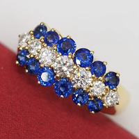 Bague élégante en or massif avec diamant rond bleu et blanc, bijou de mariage, idéale pour les fêtes, cadeau pour femme