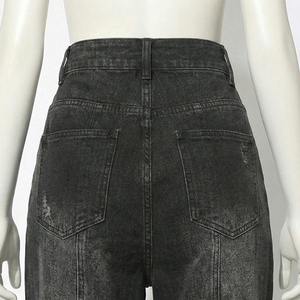 Jeans de Mezclilla Rectos de Cintura Media para Mujer, Cierre con Cordón, Resistentes al Viento, Antiarrugas, Ecológicos, de Secado Rápido, Personalizados - Product Image 5