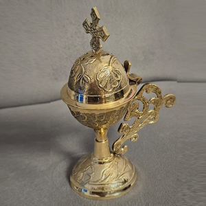 Brûleur d'encens traditionnel en laiton, écologique, pour un style de vie spirituel, avec finition antique, pour la méditation et la prière - Product Image 1