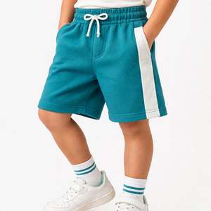 Shorts Bermuda pour garçons, couleur jaune moutarde, avec bande latérale noire, taille à cordon de serrage, en coton tricoté, décontractés, OEM ODM - Product Image 3