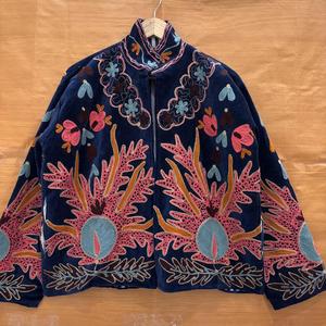 Chaqueta de terciopelo botánico de lujo con bordado floral rosa, cuello alto, estilo bohemio, manga larga, hecha a mano, para mujer, ropa de abrigo de invierno. - Product Image 1