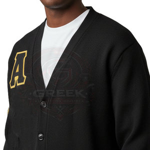 custom Alpha Fraternity APA <b>Cardigan</b> Sweater Acrylic knitted women's sweater Greek Embroidered black varsity <b>cardigan</b> V-neck - Product Image 6