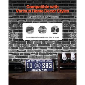 วอลล์เปเปอร์ลายอิฐสีเทามีกาวในตัวกันน้ำขนาด17.7x393.7นิ้วกระดาษสำหรับติดผนังห้องนอนของตกแต่งโต๊ะทำงานง่าย - Product Image 2