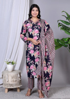 Baju Salwar Kameez Wanita Katun Lengan Panjang Kerah Tinggi Panjang Mata Kaki Sederhana untuk Musim Panas Pakaian Sehari-hari Tradisional India Pakistan Cepat Kering