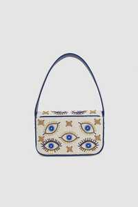 Sac à main rectangulaire brodé à la main avec motif œil bleu, artisanat textile - Product Image 4