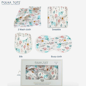 Polka Tots - Set de Regalo de Muselina para Bebé, Paquete de 5 Paños de Muselina para Envolver, Baberos, Paños para Regurgitar, Paños de Lavado, de Algodón Suave, Esenciales para Recién Nacidos, con Estampado de Polka - Product Image 1