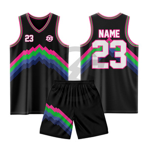 Zersia International Custom Black Basketball Jersey Set Pink Green Blue Zigzag Sublimation Print Adult Unisex Breathable Uniform - Product Image 1