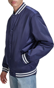 <b>Men's</b> Royal Blue Varsity <b>Jacket</b> Solid Color Button Closure Turn-down Collar Casual Style Autumn Wear Regular Fit - Product Image 5