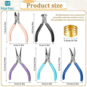 6 Pcs Jewelry Pliers Set Round Nose Wire <b>Cutter</b> Bent Nose Pliers with Brass Thimble <b>Ring</b> Professional DIY Beading Tool Kit - Product Image 2