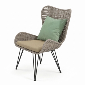 Fauteuils Kd Arthur avec structure en fer thermolaqué, fauteuil d'extérieur en corde tressée, siège de salle à manger haut de gamme pour patio, dossier haut avec coussin d'appoint - Product Image 1