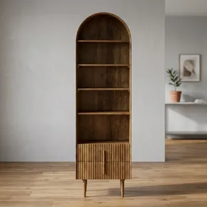 Estantería de Madera Vintage con Arco, Librería con Cinco Estantes y Dos Cajones, Mueble Alto de Almacenamiento y Exhibición para Sala de Estar o Dormitorio - Product Image 4