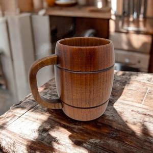 แก้วน้ำชาไม้เนื้อแข็งสไตล์เรโทรคุณภาพสูง เป็นมิตรกับสิ่งแวดล้อม พร้อมที่วางแก้วไม้สำหรับขายส่งที่ขายดีที่สุด พร้อมโลโก้สั่งทำได้ - Product Image 3