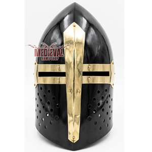 Casco de Caballero Cruzado Medieval Negro Hecho a Mano de Acero Pulido para Recreación Histórica, Navidad y Halloween - Product Image 1