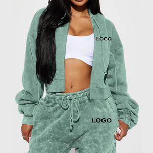 Hoodie court personnalisé pour femme avec logo, en coton, style streetwear, OEM ODM, vente en gros, fabricant, vêtements haut de gamme, hoodie court doux - Product Image 5