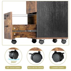 Armadietto Portadocumenti in Legno a 2 Cassetti con Ruote e Serratura per Cucina, Ufficio, Bagno, Garage, con Dettagli in Metallo Marrone e Nero, per Scarpe, Borse, Pentole - Product Image 4