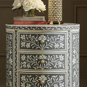 Mesa de Cajones con Incrustaciones de Hueso de ILAHI, Diseño Moderno con Detalles de Ágata, Almacenamiento de Tres Niveles, Mueble Portátil para el Hogar - Product Image 3