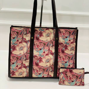 Sac fourre-tout pour ordinateur portable en coton imprimé floral rose paradis, grande capacité, écologique, compatible avec les boissons, pochette offerte - Product Image 1
