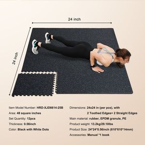 Tapis de sol de gym épais de 0,56 pouce, 12 dalles, revêtement en caoutchouc, mousse EVA, 25 po x 25 po, revêtement de sol protecteur, couverture de 48 pieds carrés - Product Image 4