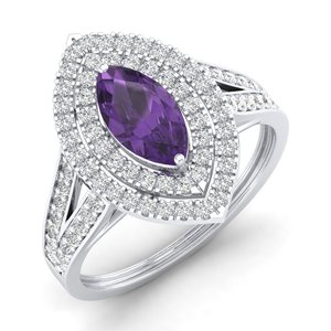 Bague de fiançailles REYES en or massif 14 carats avec améthyste taille marquise 1 carat et diamants, pour femme - Product Image 2
