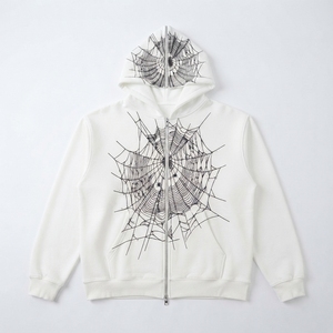 Sudadera con capucha y cremallera para hombre, color blanco, con estampado de telaraña, informal, de algodón tejido, corte regular, estilo bapehoodie, para otoño - Product Image 2