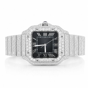 Reloj mecánico unisex de lujo, cuadrado, de acero inoxidable, con diamantes incrustados, esfera analógica, cristal de zafiro, 41 mm, cierre plegable - Product Image 2