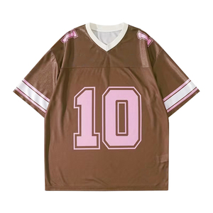 Adult Men's <b>Polyester</b> Fabric Boxy Soccer <b>T</b>-<b>Shirt</b> Brown Color Oversize Football Street Fashion Short Sleeve Mesh <b>T</b>-<b>Shirt</b> - Product Image 1