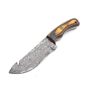 Handmade Damascus Steel Kitchen Knife Fixed Blade with Wood Handle Everyday Carry Leather Sheath DIY - Product Image 1