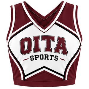 Haut court sans manches col en V pour femme, couleur marron et blanc, pour cheerleading, performance athlétique, uniforme d'équipe, compétition et entraînement - Product Image 1