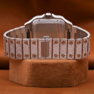 Montre Eclipse VVS Moissanite bicolore or rose entièrement sertie de pierres, boîtier rond, chiffres romains, lunette cannelée, montre de luxe personnalisée haut de gamme - Product Image 4