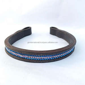 Bande de front de cheval en cuir-bande de front de cristal bleu de cheval Fabricant-Bling Rhinestones Cheval anglais cuir noir bande de front - Product Image 2