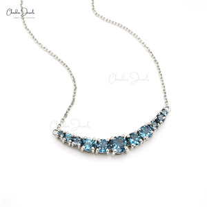 Natural London Blue Topaz <b>Statement</b> <b>Necklace</b> 14K Solid White Gold & 1.19CTW Gemstone <b>Necklace</b> Wedding Jewelry Wholesaler India - Product Image 4