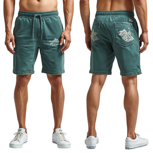 Pantalones Cortos de Felpa Francesa con Lavado Ácido de la Mejor Calidad, con Bordado de Terreno, para Hombre, Ropa de Moda - Product Image 3