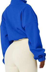Blue Cropped <b>Fleece</b> <b>Jacket</b> Women Stand Collar Zip Up Full Sleeve Soft <b>Warm</b> Autumn Outerwear - Product Image 4