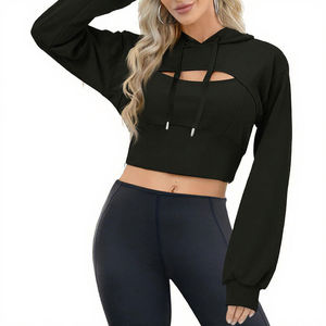 Sudadera Corta con Capucha para Mujer, Moda Otoño, Manga Larga, Lisa, Teñida, Informal, Superventas - Product Image 2