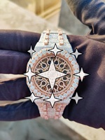 Montre de luxe en acier inoxydable avec cadran ajouré, cristal saphir, analogique, 42 mm, design tendance