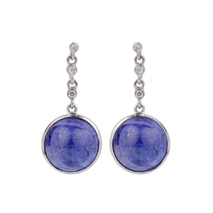 2024 luxe diamant accentué 14K or blanc rond Cabochon 7.8 TCW bleu Tanzanite Fine balancent boucle d'oreille bijoux achat en vrac - Product Image 1