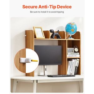 Organisateur de bureau en bois à 2 niveaux 37,2'' x 9,5'' x 28,9'' Étagère de rangement de bureau en bois avec tiroir de présentation - Product Image 6