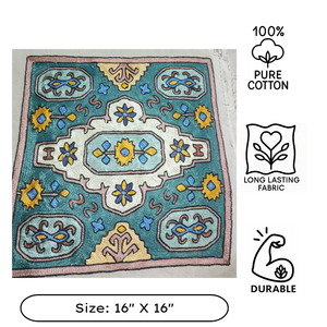 Farmhouse Kashmiri Hand Aari Embroidered Silk Thread Cushion Cover 16x16 Cotton Decorative <b>Pillow</b> Case Luxury Style Sustainable - Product Image 3