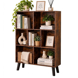 Étagère de rangement en bois en forme de cube avec dossier, style scandinave moderne, meubles de bureau à domicile, autoportante - Product Image 1