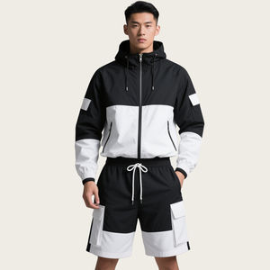 Ensemble short et veste coupe-vent en nylon personnalisé, taille standard, ensemble 2 pièces, veste coupe-vent en nylon colorblock, ensemble short pour homme - Product Image 1