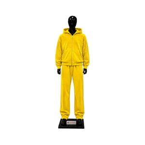 Conjunto Deportivo de Terciopelo Amarillo para Mujer, Sudadera con Cremallera Completa y Pantalones Anchos de Dos Piezas, Ropa Deportiva Informal de Lujo Personalizada - Product Image 1