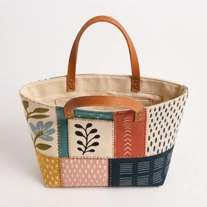Floral Print Cotton Canvas <b>Tote</b> Bag Leather Handle Large Capacity Women's Shoulder Handbag Eco-Friendly Reusable <b>Travel</b> Zipper - Product Image 3