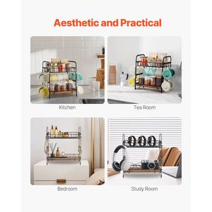 Organizzatore Multifunzionale per Caffè a 2 Livelli in MDF, 12 Ganci Mobili, 2 Ripiani, da Assemblare per Bancone, Porta Tazze, Postazione Caffè - Product Image 4