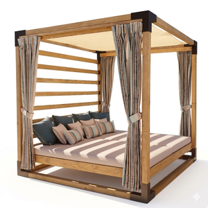 Cama de Día de Diseño Contemporáneo en Madera de Teca, Personalizable, para Exteriores, con Cortinas, para Piscina, Resort, Hotel, Patio - Product Image 3