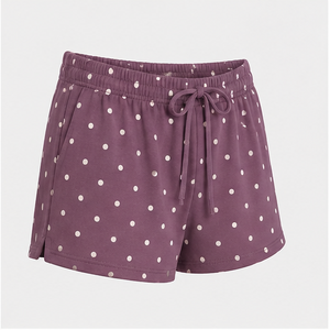 Custom Dusty Plum <b>Polka</b> <b>Dot</b> Womens Loose A-Line Fit Drawstring Lounge Shorts Fluid Modal-Spandex Jersey WPSHORT-0028 - Product Image 3