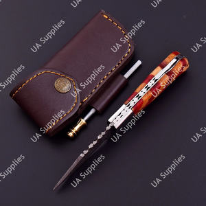 Couteau de poche pliant artisanal en acier Damas, lame Drop Point, manche en bois d'olivier, longueur totale 7,5 pouces, qualité industrielle - Product Image 3