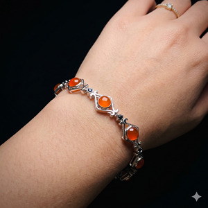 Vintage 925 Sterling <b>Silver</b> Carnelian Geometric Link Design Bezel Set Orange Gemstone Women's AAA Quality Gift Party Everyday - Product Image 6