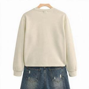 เสื้อสเวตเชิ้ตคอกลมโอเวอร์ไซส์สำหรับผู้หญิง ขายส่ง สีพื้น ผ้าฝ้ายถัก 100% แขนยาว เสื้อกันหนาวสำหรับฤดูหนาว แบบทางการ ไม่ยับง่าย - Product Image 2