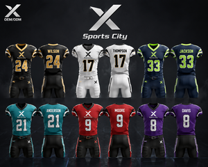 Tenues de football américain personnalisées X, ensemble maillot et short d'équipe, vêtements de sport performants à séchage rapide pour tous les âges, OEM - Product Image 1