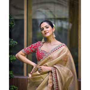 Saree de soirée avec broderie séquentielle et cordon - Product Image 2